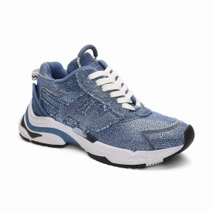 Sneakers Donna Ash Race Strass Denim Fashion Blu | 366394-794